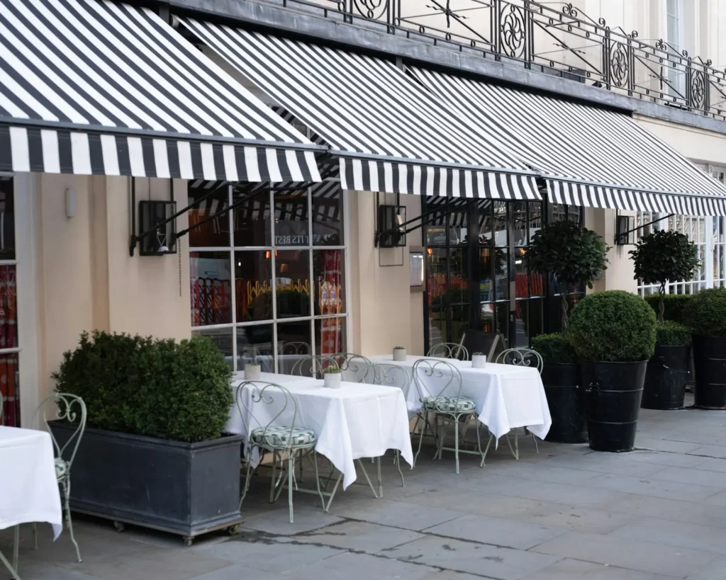 Striped cafe awnings